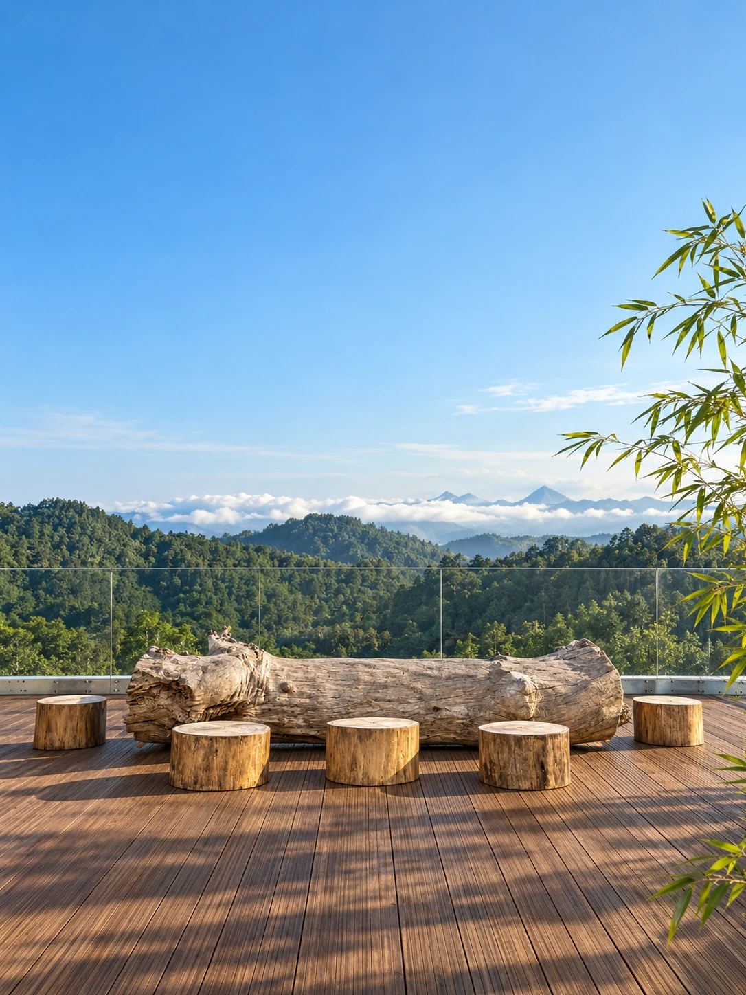 山景露台与木桩坐凳